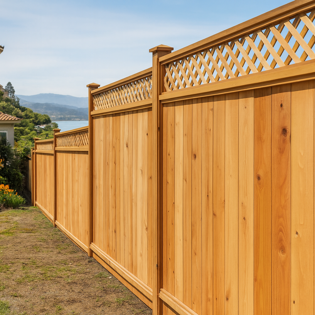 Premium cedar privacy fence with lattice top installed in Marin County