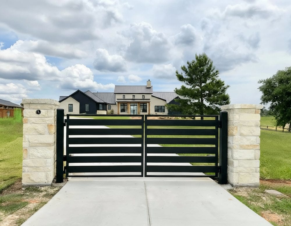 Black steel driveway gate installation in Marin County